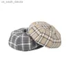 Модные клетки Berets Spring осень хип -хоп шляпы женская хлопковая винтажная художница для художника шляпа декоративная кепка 2023 Новый высококачественный L230523