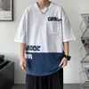 メンズTシャツ夏の半袖TシャツメンルースOネックシャツメンズハラジュクストリートウェアメンズパッチワークTシャツトップスティーレタープリント230620