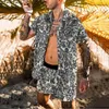 Tute da uomo Trend Uomo Set hawaiani Stampa piuma estiva Camicia a maniche corte con bottoni Pantaloncini da spiaggia Due set Viaggio casual Abito da uomo 2 pezzi 230620