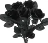 Party Decoration 20pcs Black Rose Artificial Flower Realistic Silk Bouquet For Wedding Table Centerpiece Vase Decor Halloween DIY