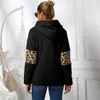 Felpe con cappuccio da donna Felpa corta con giuntura leopardata primavera Felpa con cappuccio da donna manica lunga tasca peluche Teddy Pullover inverno nero Plus Size Felpe larghe