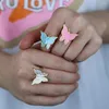 Alianças de casamento design moda joias abertura banda dedo anel esmalte colorido borboleta luxo brilhante coquetel para mulheres