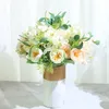 Flores secas, rosas blancas artificiales, ramo de peonías de alta calidad para Navidad, decoración de boda, artesanía DIY, seda falsa