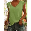 Kvinnors T -shirt 2023 Blus T -shirt Tee Basic Plain Daily V Neck ärmlös Regelbunden sommar Casual Tops Green White Black Blue Pink 230621