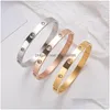 Brazalete Pulsera de cadena Pulseras de trébol Hombres Joyería de amor Mujer con chapado en oro rosa Sier Titanio Acero Circón 6 mm Ancho Brazalete Brazalete Dhfw2