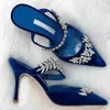 Women dress shoes pump slipper sandals strass high heel Lurum Crystal-Embellished Satin Mules sexy pointed toe party wedding pumps 34-43 Trendy Shoes78