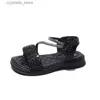 Meisjes Zwarte Sandalen Kinderen Mode Zomer Zoete Prinses Veelzijdige Kids Boog Zachte Zool Casual Strass Mesh Schoenen G04073 L230518