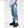 Jeans pour hommes Frog drift Fashion Streetwear High Street REMAKE y2k Autocollants droits Blue Denim Jeans Pantalons pour hommes homme T230621