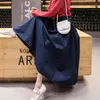 Skirts TingYiLi Women Vintage Cotton A-line Skirt Spring Autumn High Waist Pleated Midi Korean School Green Blue Black Long