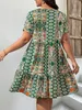 プラスサイズのドレスプラスサイズの女性の花柄の夏のファッションドレス半袖シックvネックビーチパーティーの衣装ミディエレガントな服230620
