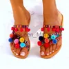 Slippers Women Summer Flats Sandals 2022 New Bohemian Flip Flops Multicolor Pom Slippers Fashion Slides Casual Ladies Shoes Zapatos J230621