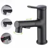 Bathroom Sink Faucets Brass Pull-out Faucet Gun Gray/Black 360 ° Rotating Single Handle Deck Mounted Cold Water Mixer Basin Tap