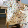 Women's Sleepwear QWEEK Kawaii Pajamas Two Piece Set Spring Autumn Teen Girls Bear Pijamas Loungewear Bedroom Pyjamas Nightwear Cute