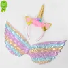 New New Rainbow Unicorn Angel Wings Fascia per ragazze Tema unicorno Decorazione per feste di compleanno Forniture Regalo per bambini Fata Puntelli Cosplay