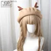 Boże Narodzenie Elk Winter Hat Wool Lolita Beret Hat Female Princess Gift Sweet Mały Liść rogu jelenia Feel Fashion Piękny jesienny beret L230523