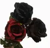 Party Decoration 20st Black Rose Artificial Flower Realistic Silk Bouquet For Wedding Table Centerpiece Vase Decor Halloween DIY