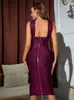 Повседневные платья Женские модные сексуальные дизайнеры Sparkly Purple Bodycon Bangage платье 2023 Ladies Chic Midi Evening Evening Party