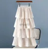 Skirts 2023 New Spring Summer Women High Waist Slim Long Skirt Korean Sweet Solid Color Multi-layer Pleated Hem Cake Skirt 7 Colors J230621