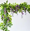 Kwiaty dekoracyjne 1PC White Wisteria Vine Ivy Cherry Blossoms Flows Articifiif Flower Garland Eukaliptus pozostawia rattan na wesele łukowe pokój domowy