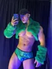 STAGE WEAR Blue Fur Shawl Cuff Briefs outfit Muscle Man Bar Dancer Performance Clothes DJ Gogo Sexig dräkt