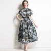 Basic Casual Dresses RoseDiary Runway Designer Summer Short Sleeve Shirt Dresses Women Robe Fashion Print Holiday Midi Dresses Vestdios With Belt 230620