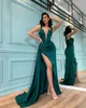 Sexy Dark Green Prom Dresses V Neck Evening Gowns Slit Pleats Formal Red Carpet Long Special Occasion dress