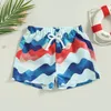 Шорты Focusnorm 2-7y Kids Boys Swim Shrunks Summer Geometric Wavy Print Elastic Shorking Shorts Shidts Cweeing Baging костюм 230620