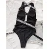 Damenbadebekleidung Frauen Patchwork Einteiliger Sexy Rückenfreier Badeanzug Tiefer V-Ausschnitt Bandage Sommer Strand Tragen Schlankheits-Badeanzug