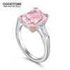 Solitaire Ring Luxury Bride Wedding Ring For Women Pure 100% 925 Sterling Silver Square Pink High Carbon Gemstone Ring Jewelry Accessories 230620