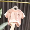 T shirts Fashion Baby Girl's Solid Color Short Sleeve Shirt Sweet Girls' Casual Clothes Cartoon Clothing Flower Decoration 230620