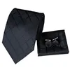 Noeuds papillon salut-cravate cadeau d'affaires pour hommes cravate noir Plaid classique luxe soie hommes cravate mode Hanky boutons de manchette ensemble de haute qualité