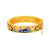 Kvinnor Bangle Armband 18K Gold Color China-Chic Palace Retro Style Silk Emalj Magpie Armband