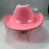 Cloches Pink Cowgirl Hat With Fringe Design Wide-Brim Cow Girl Hats Bachelorette Party Western Cowboy Hat Costume Accessories 230620