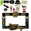 New 2023 Happy New Year Photo Frame Cheers Champagne Photo Booth Props Christmas Decorations Navidad New year's Eve Party Supplies