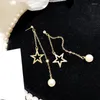Orecchini pendenti da donna in cristallo simulato con perle a due catene da sposa con gancio lungo accessori per gioielli da sposa alla moda placcati in oro