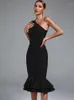 Vestidos casuales sirena vendaje vestido mujer negro ceñido al cuerpo fiesta de noche elegante Sexy un hombro Midi cumpleaños Club trajes 2023 verano