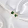 Necklace Necklace Earrings Set LUCKY99 Trendy HeartShaped Earring Women Green Zircon Inset Design Copper Pandent N23749