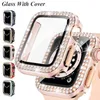 Diamond Watch Case Embutido Vidro Temperado para Apple Watch 38mm 40mm 42mm 44mm 41mm 45mm iWatch 8 7 6 SE 5 4 3 Capa