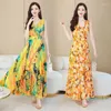 Casual Dresses 2023 Summer Dress Cross V-hals Floral Beach kjol Hög midja Slimming Large