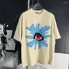 Men's T -skjortor Puff Eye Graphic Print Vintage Shirt Men Women Summer High Street American Distress Oversize Short Hermes Cotton Top 2023