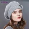 Faynfur Cashmere Beret Hat Memale Rabbit編み冬の帽子キャップ