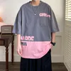 メンズTシャツ夏の半袖TシャツメンルースOネックシャツメンズハラジュクストリートウェアメンズパッチワークTシャツトップスティーレタープリント230620