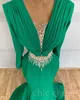 2023 ASO EBI Green Mermaid Sukienka PROM Kryształy Satynowe wieczór Formalne przyjęcie Drugie przyjęcie urodziny Druhna Suknie zaręczynowe sukienki szat de soiree ZJ419