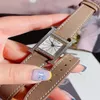 Classic 26mm Women Quartz Watch Heure Two Layer Genuine Leather Square Digital Dial Wristwatch For Lady Zircon Sapphire Clock246j
