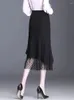 Kjolar svart höft wrap kjol kvinnor klänning mid längd spet spänd kvinna mode fiskstjärna kvinnor sommarkläder frmale