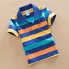 Polo T-shirt per ragazzi Estate Bambini Manica corta T-shirt a righe Cartoon Orso Ricamo Tops Adolescenti Polo traspirante Abbigliamento per bambini 230620