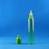 Parfüm şişesi 100 set 30ml 1 oz plastik tek boynuzlu at kalem şekli yeşil şişeler kurcalama contası çocuk güvenlik iğnesi ipuçları mdsmg