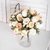 Dried Flowers Retro Coffee Artificial Silk White Rose Christmas Wedding Home Room Decoration Photo Prop Autumn Garden Fake Flower