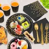 Einweg-Take-Out-Behälter, 80 Stück, für 10 Personen, Schwarz-Gold-Punkt-Design, Konfetti-Geschirr-Set, Tassenteller für Hochzeit, Dekoration für Erwachsene, 230620