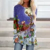 Kvinnors T -skjortor Med Womens Daily Christmas Tree Print Crew Neck Shirt o Toppar Långärmning runt kvinnor spetsblusar